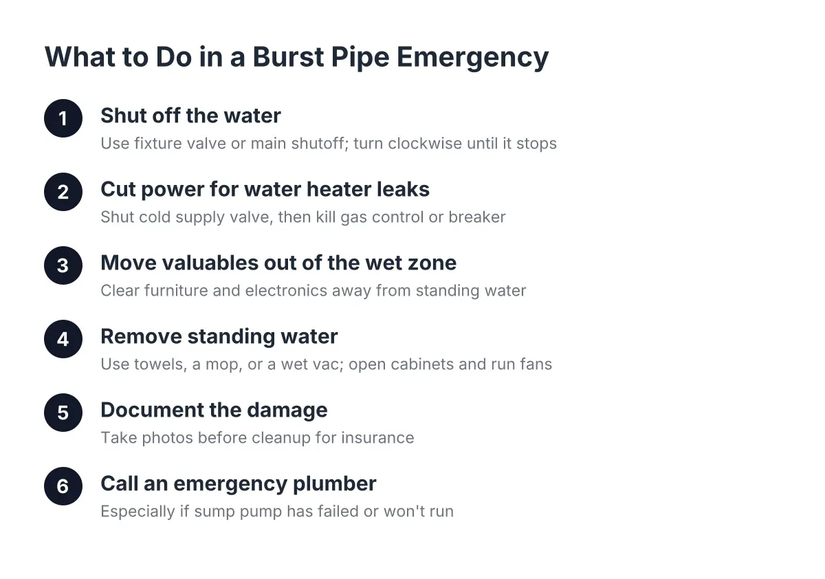 burst pipe emergency steps